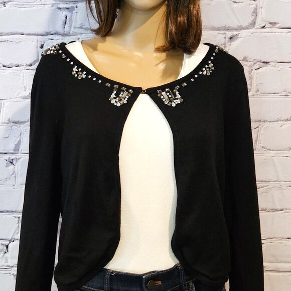 ELIZA J, black cropped cardigan with crystal details, size: large - Picture 8 of 13